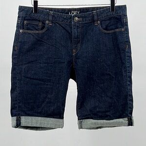 Loft Modern Cuffed Bermuda Denim Shorts in Dark Indigo - Size 6